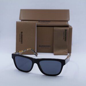 Burberry BE4293 380687 Square Sunglasses - Black on Vintage Check/Grey